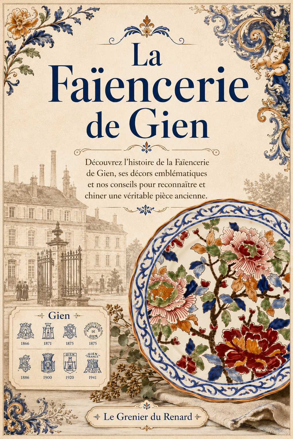 Faïence ancienne de Gien décorée, présentée par Le Grenier du Renard