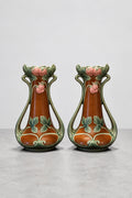Paire de vases Art Nouveau en barbotine – décor fraises