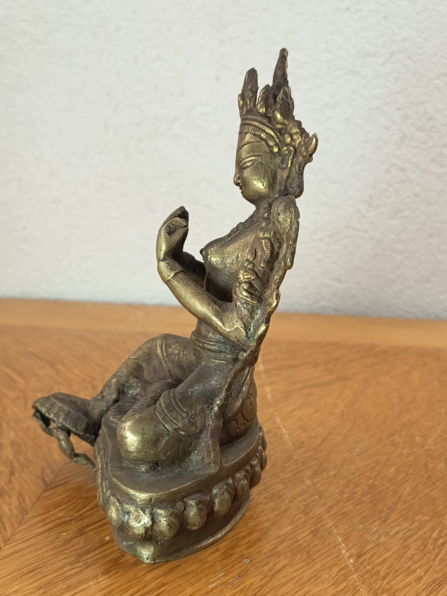 Statue en bronze de Tara Verte – Sculpture bouddhiste tibétaine – 17 cm