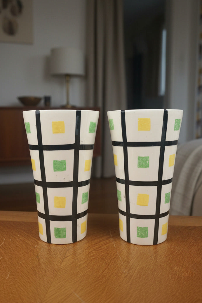 Paire de vases Saint-Clément – céramique mid-century graphique noir vert jaune