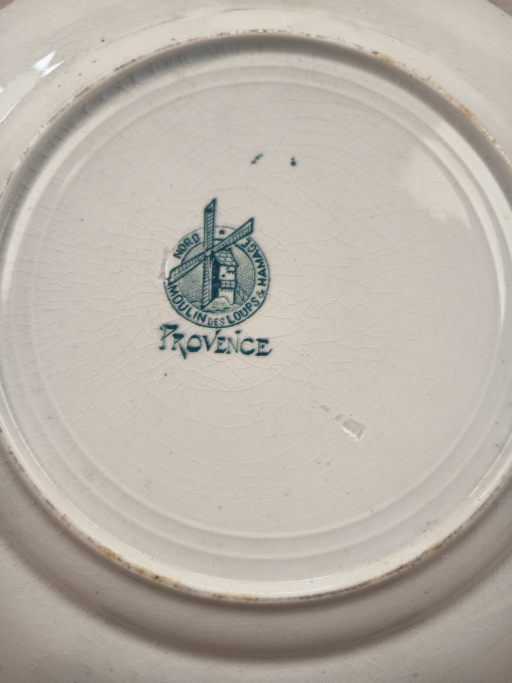 Assiette ancienne Moulin des Loups modèle « Provence » – Terre de fer décor bleu – 24 cm