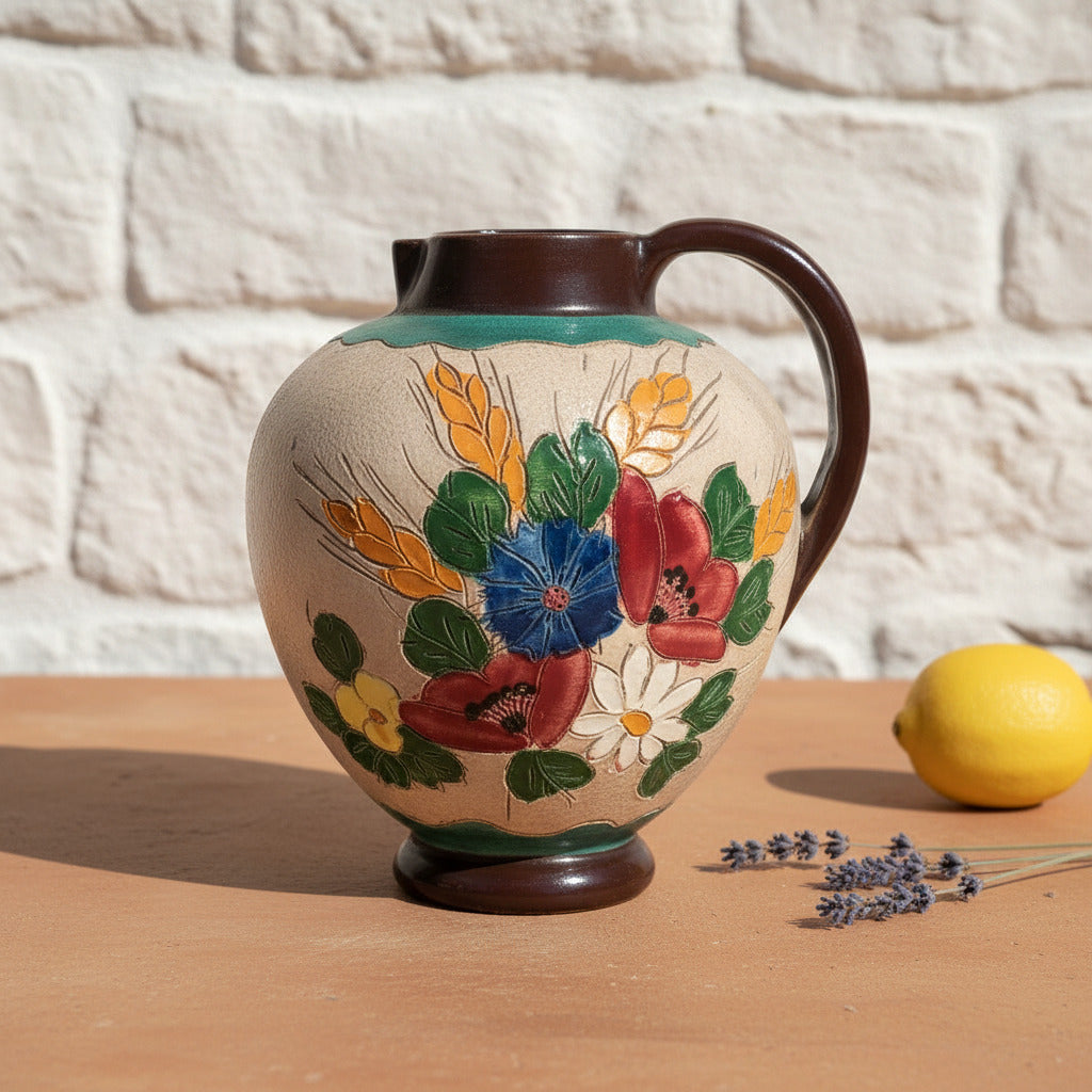 Pichet en céramique à décor floral – Jérôme Massier Vallauris 