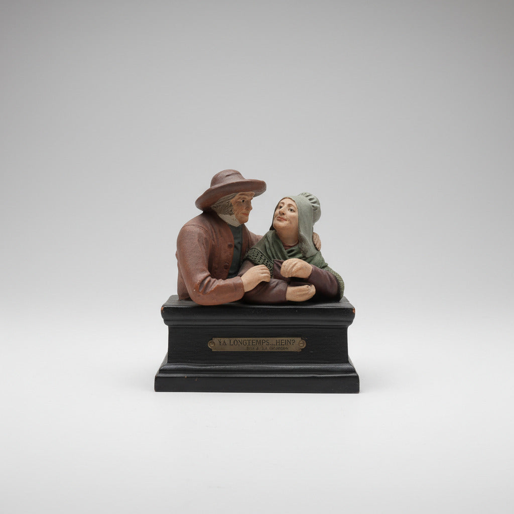 Statue en terre cuite polychrome – Joseph Le Guluche – “Y’a longtemps… Hein ?”