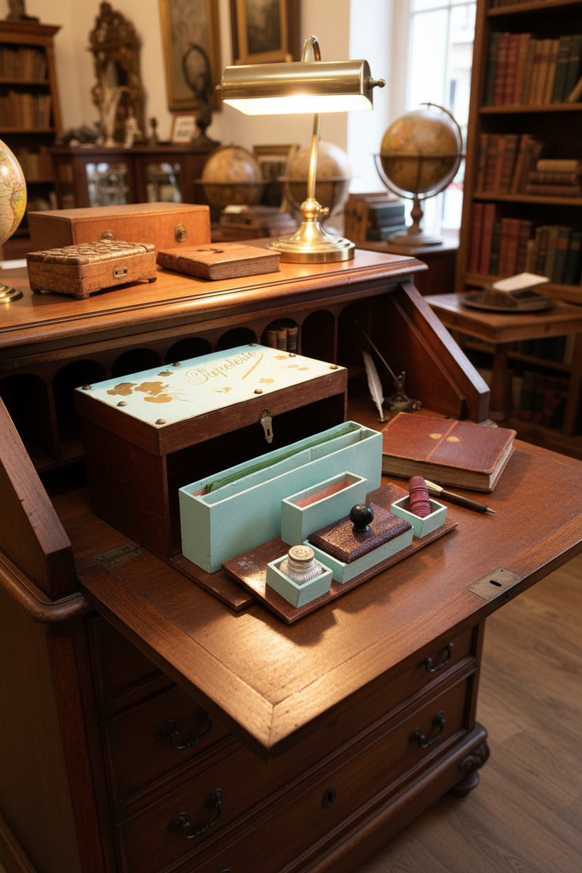 Ancienne boîte nécessaire d’écriture en bois 