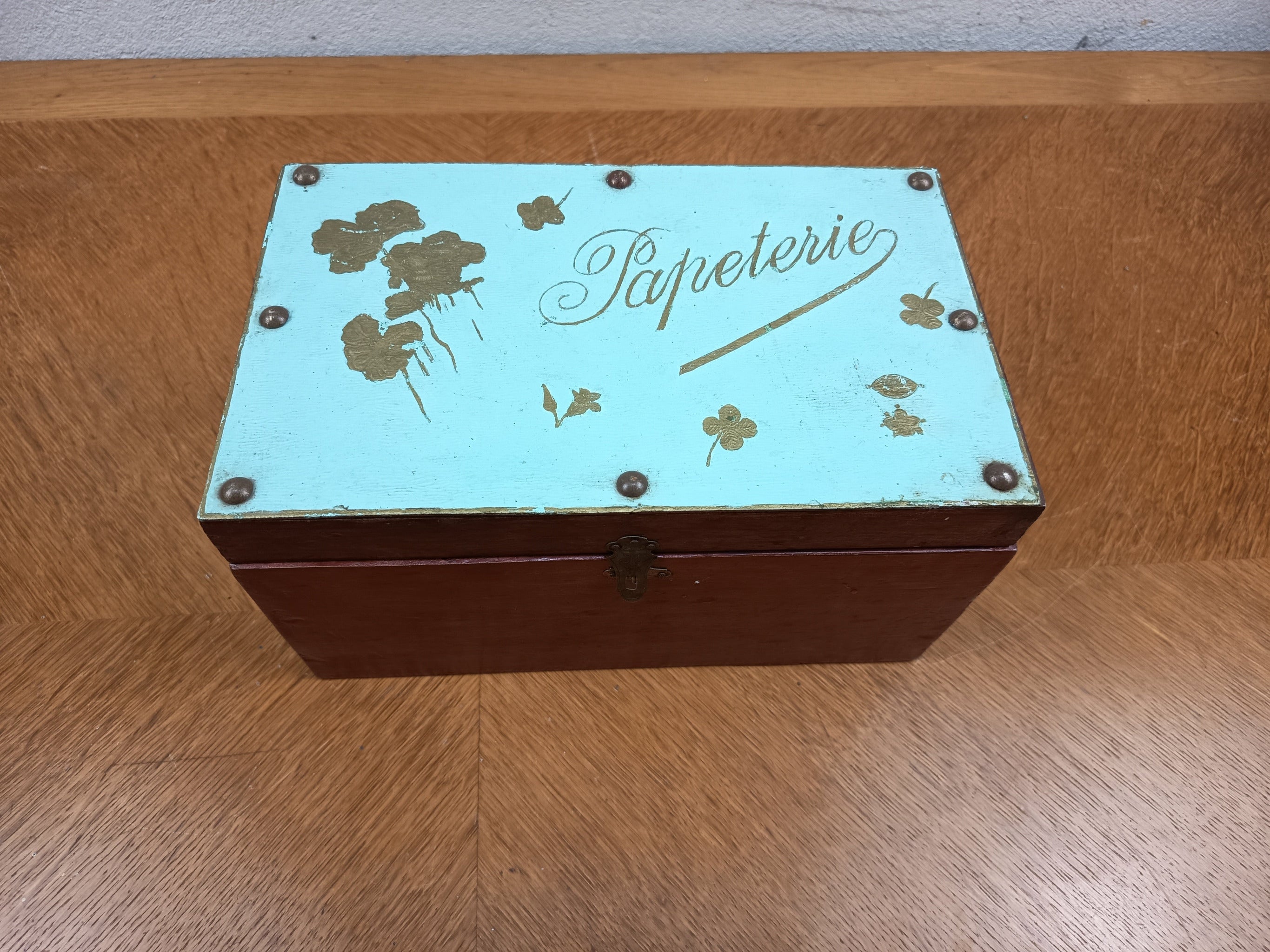 Ancienne boîte nécessaire d’écriture en bois – Travail artisanal – Avec accessoires d’origine