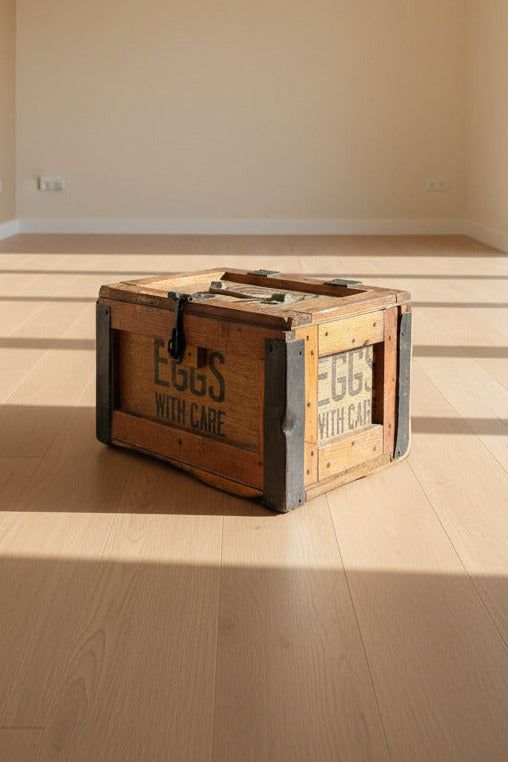Boîte à œufs ancienne en bois – Années 1930 
