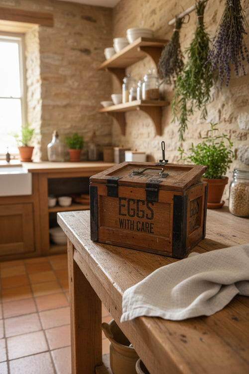 Boîte à œufs ancienne en bois – Années 1930