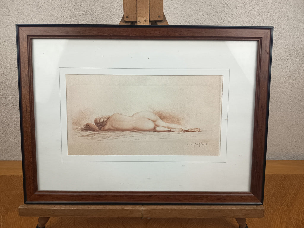 Eau-forte de Jean Vyboud 1872-1944 – Nu féminin encadré – 40 x 29 cm