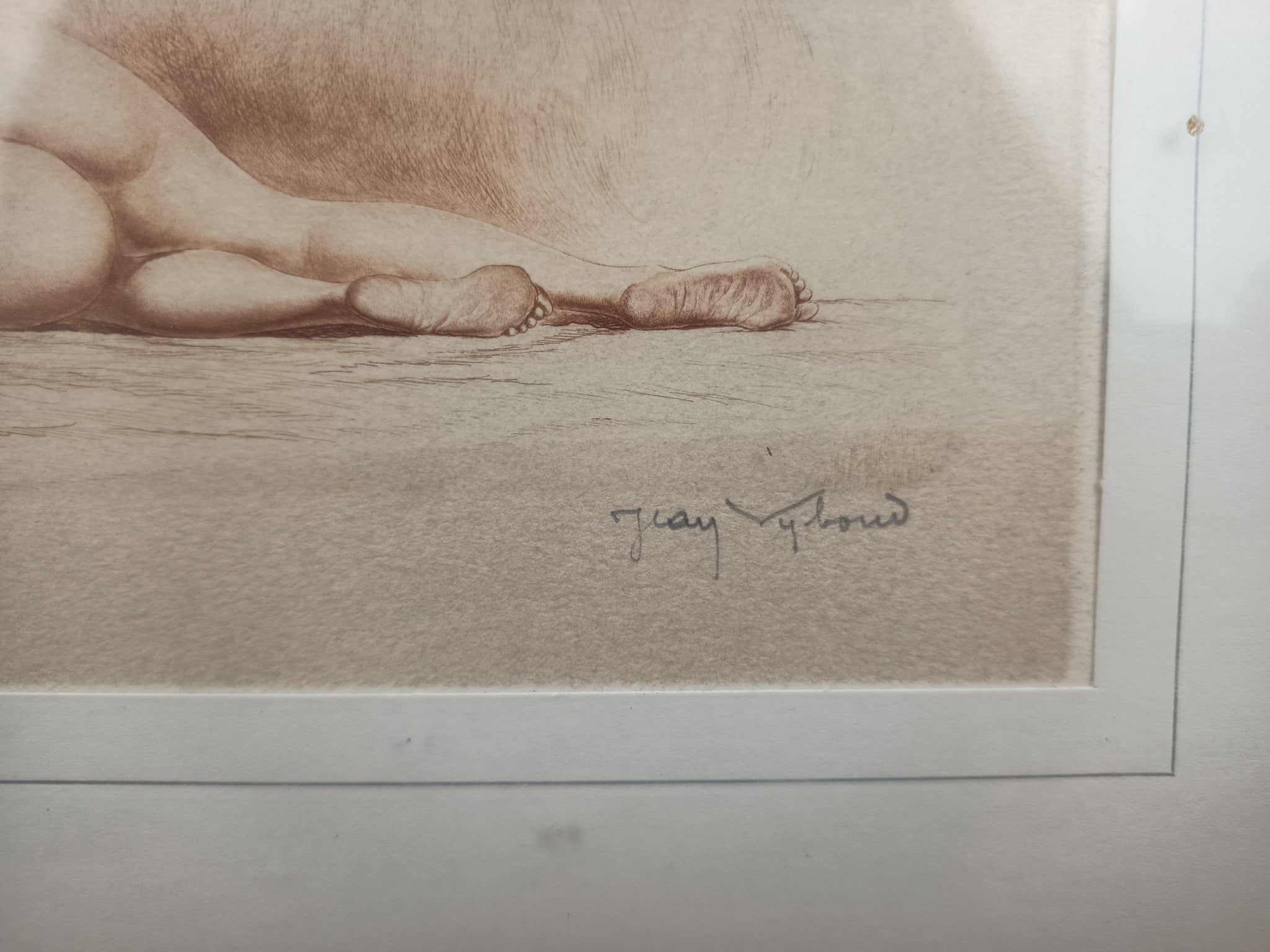 Eau-forte de Jean Vyboud 1872-1944 – Nu féminin encadré – 40 x 29 cm