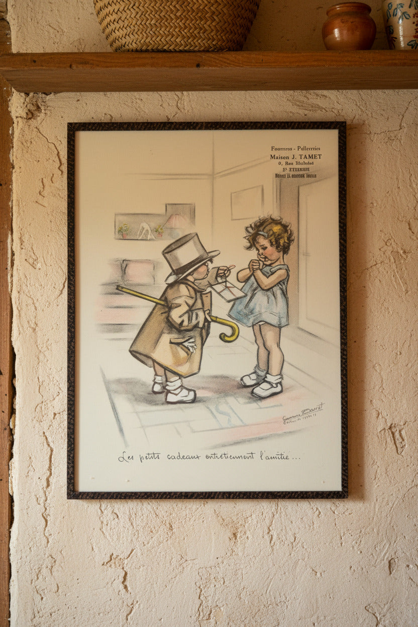 Gravure Germaine Bouret publicitaire Maison J. Tamet Saint-Étienne – 24 x 18 cm