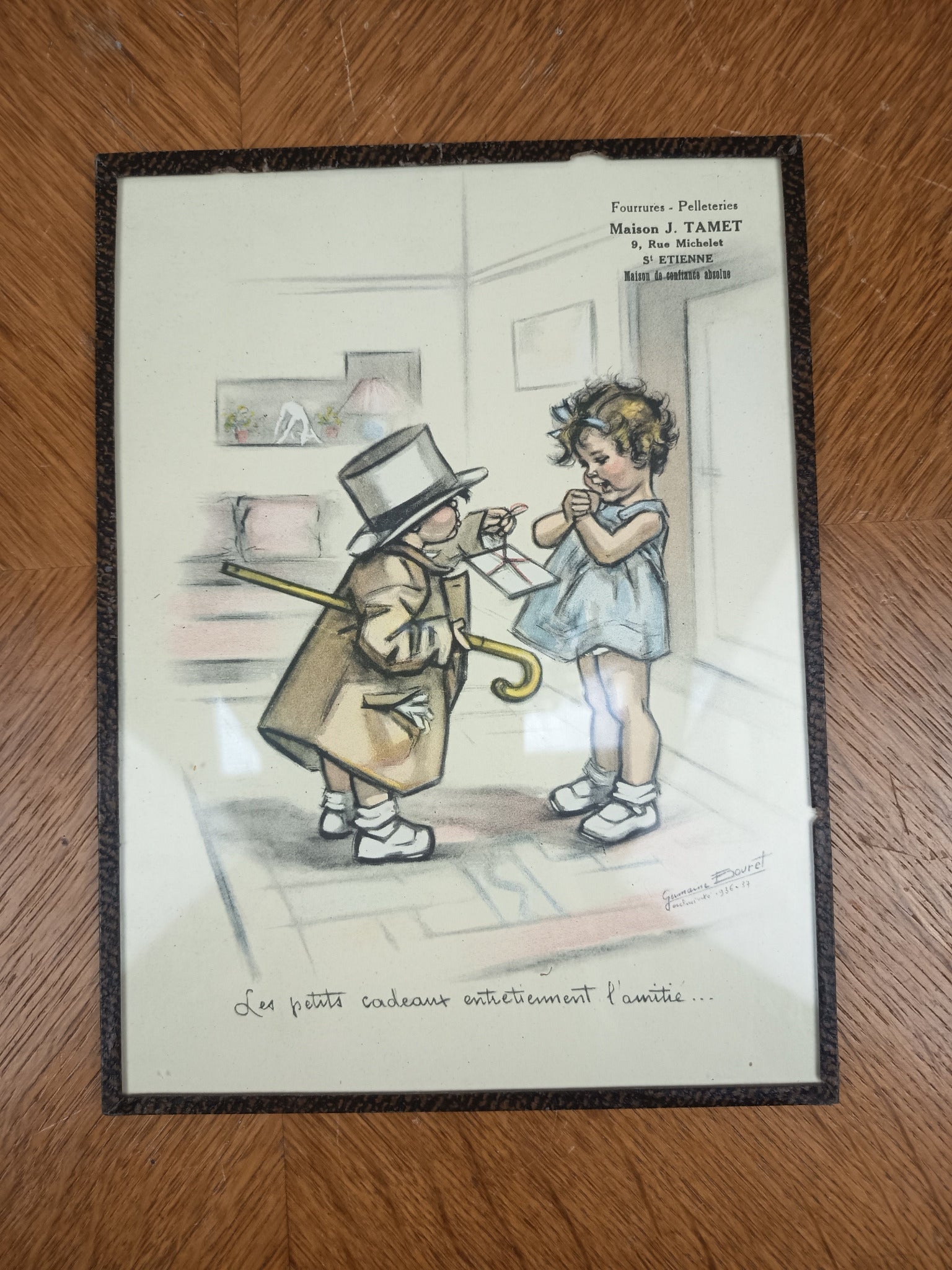 Gravure Germaine Bouret – Publicité Maison J. Tamet à Saint-Étienne – 24 x 18 cm