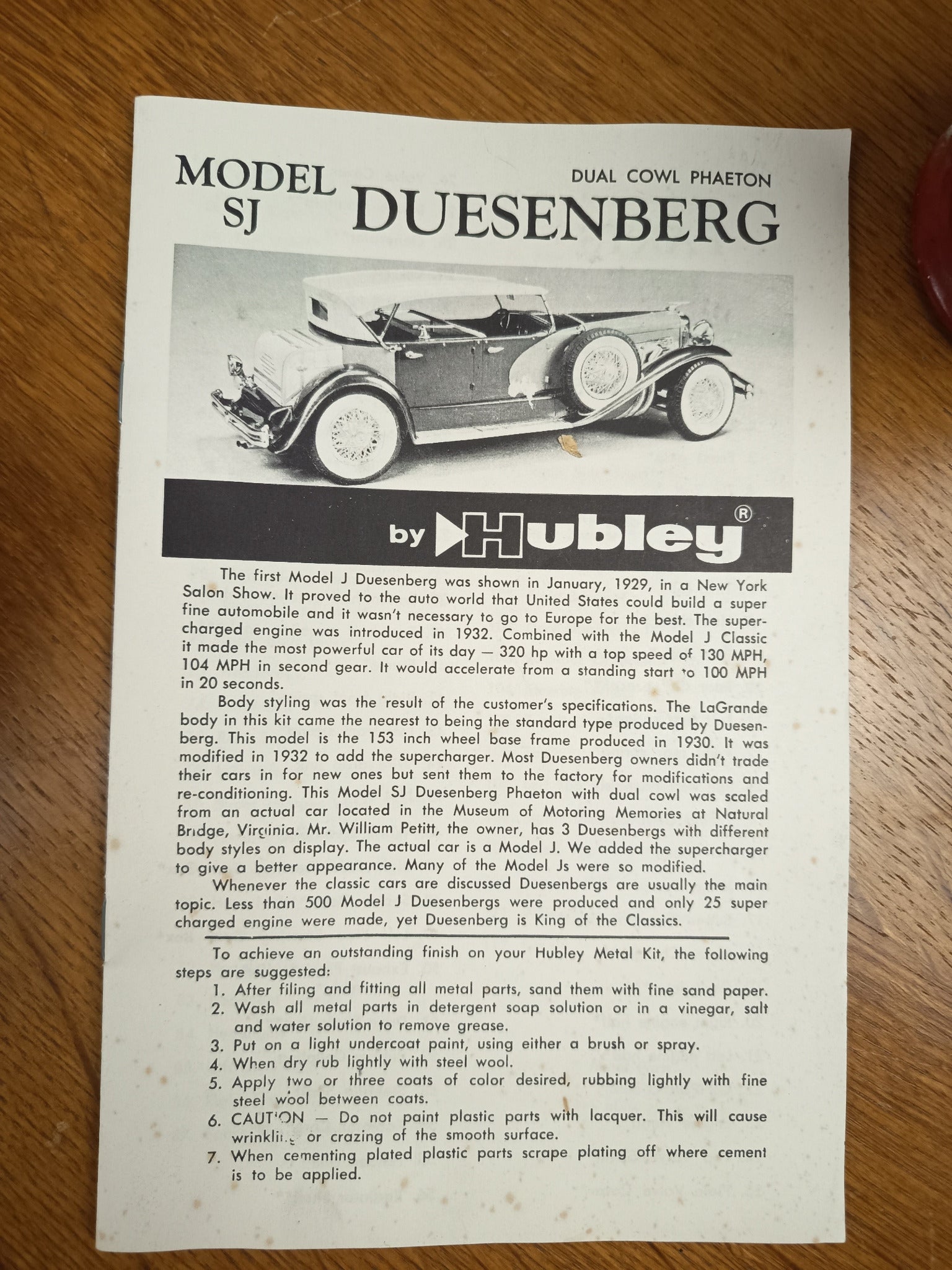Maquette ancienne Classic Metal Kit Duesenberg SJ Hubley – complète jamais utilisée