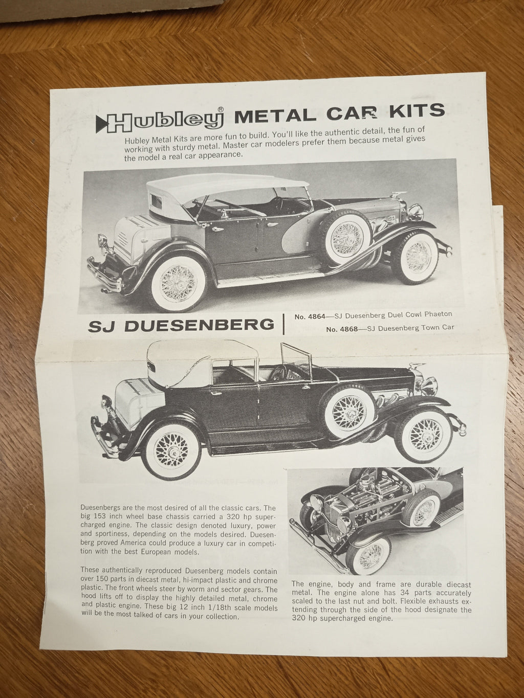 Maquette ancienne Classic Metal Kit Duesenberg SJ Hubley – complète jamais utilisée