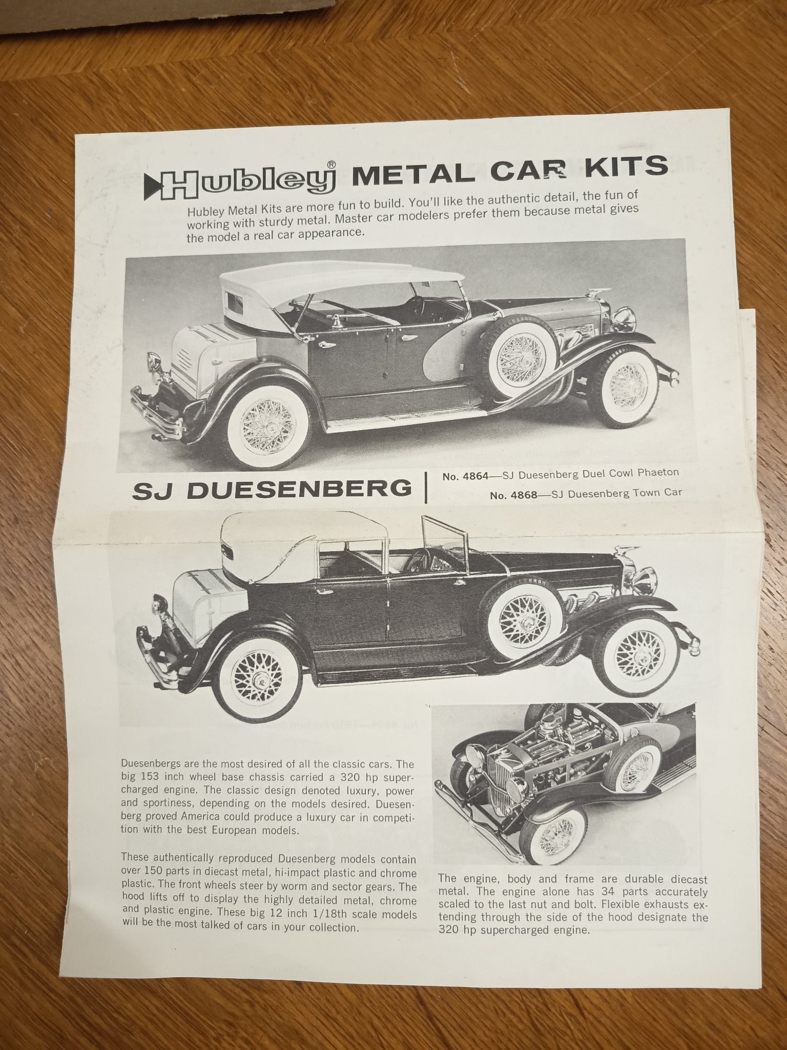 Maquette ancienne Classic Metal Kit Duesenberg SJ Hubley – complète jamais utilisée