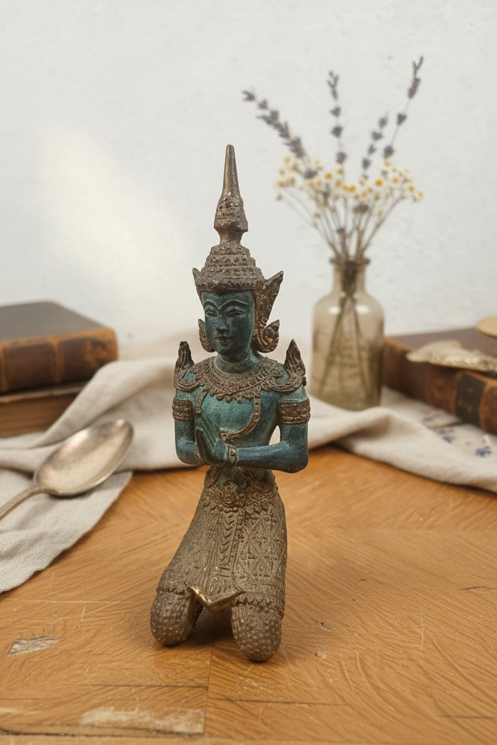 Statuette Bouddha Teppanom en Bronze – Sculpture Asiatique Ancienne 18 cm