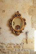 Miroir mural ancien doré en stuc – Style néoclassique – 34 cm
