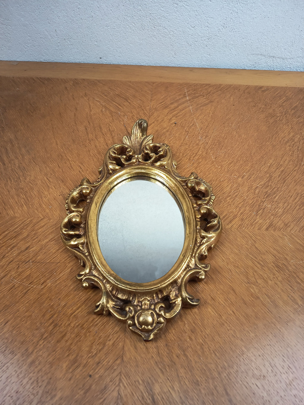 Miroir mural ancien doré en stuc – Style néoclassique – 34 cm