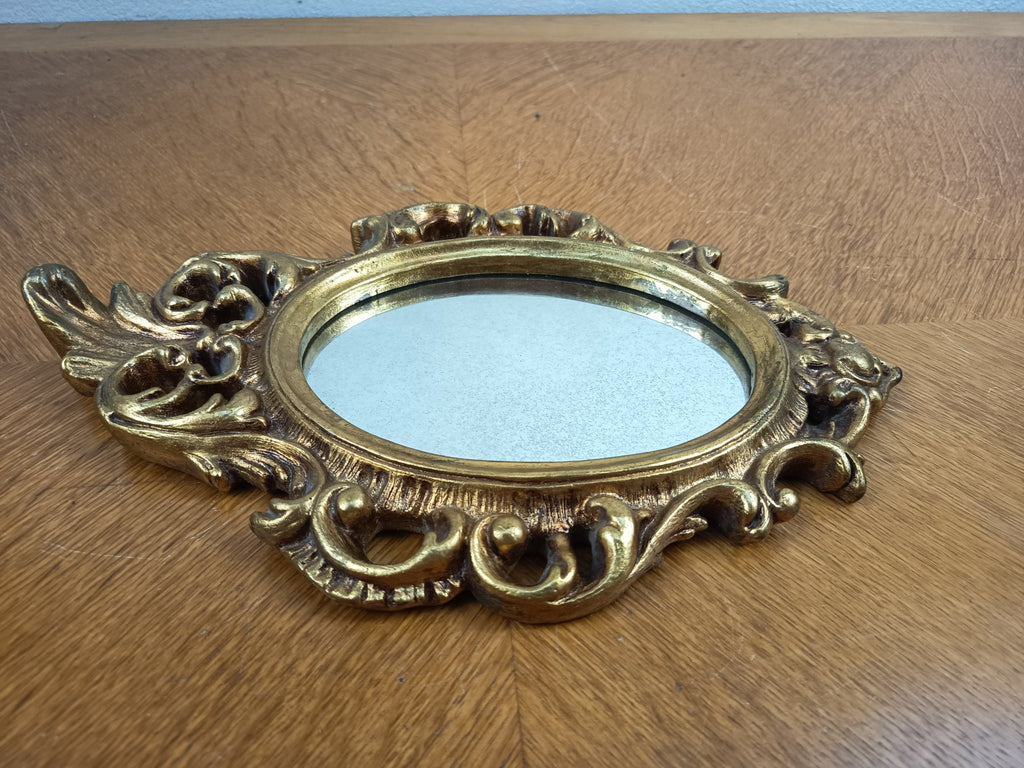 Miroir mural ancien doré en stuc – Style néoclassique – 34 cm