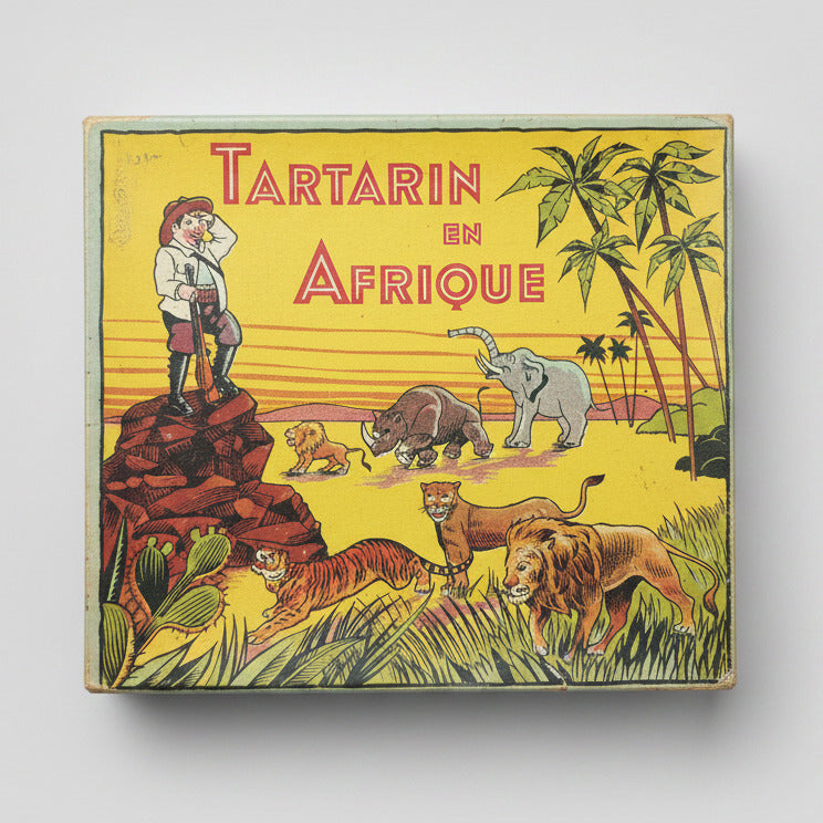 Jeu ancien Tartarin en Afrique – 7 figurines en terre cuite peintes à la main