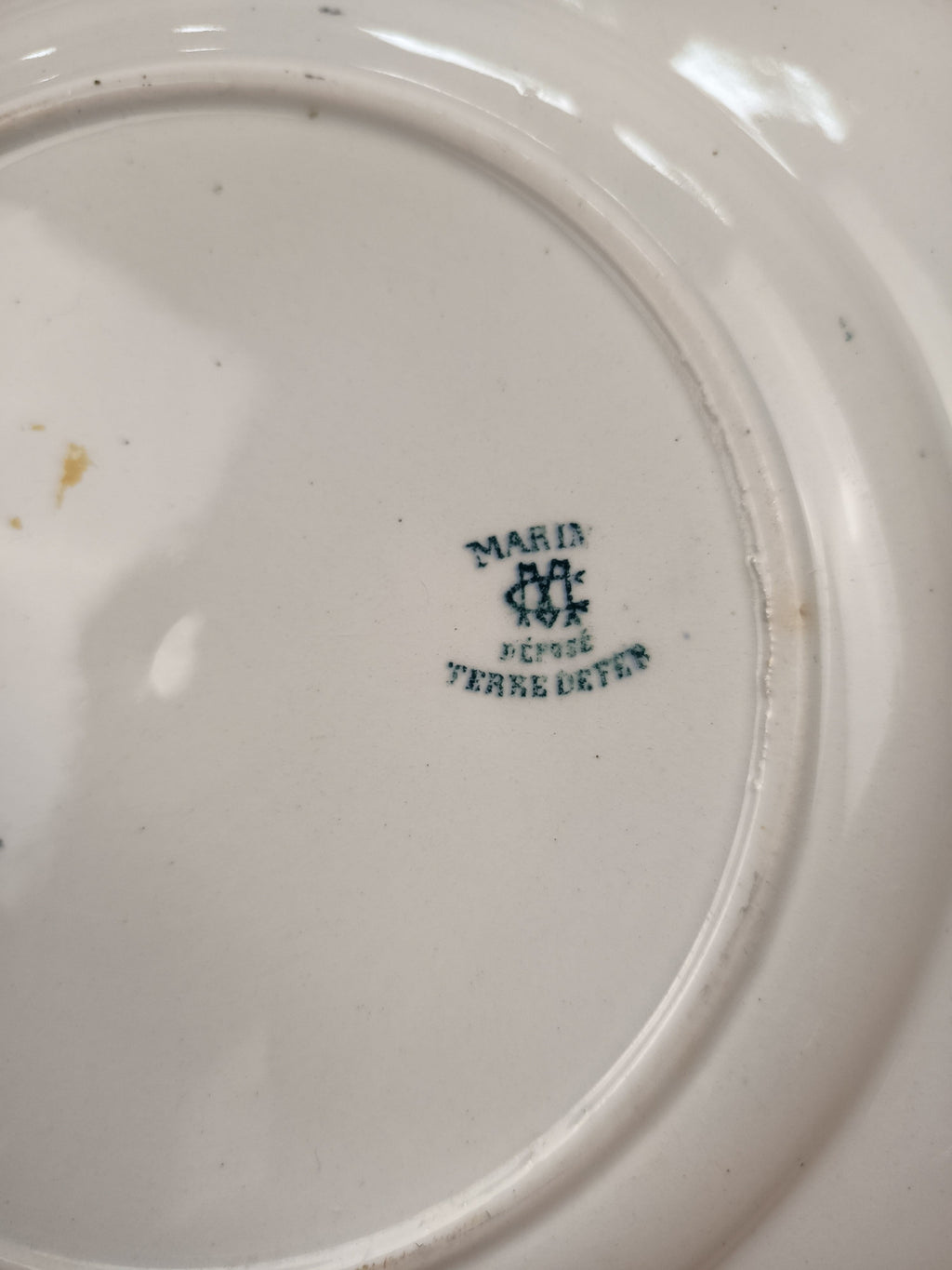 Assiette ancienne en terre de fer – Creil et Montereau – Décor vert – 22,5 cm