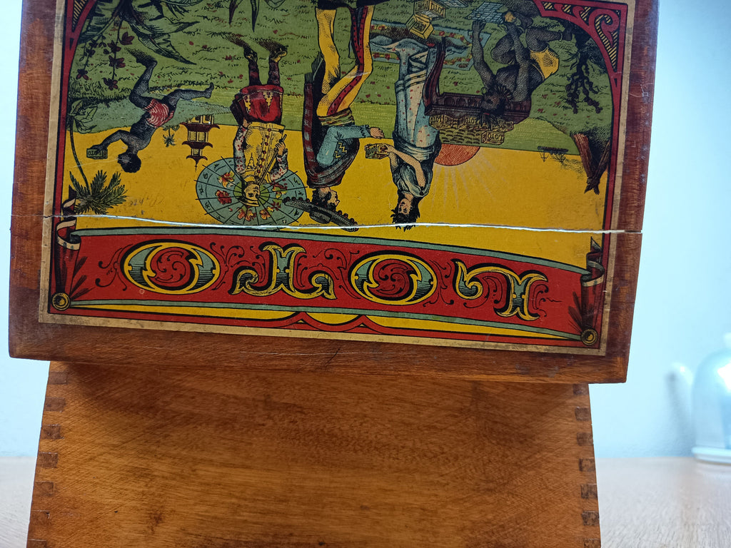 Jeu de loto ancien en coffret bois – Jetons et cartes – Gravure fin XIXe