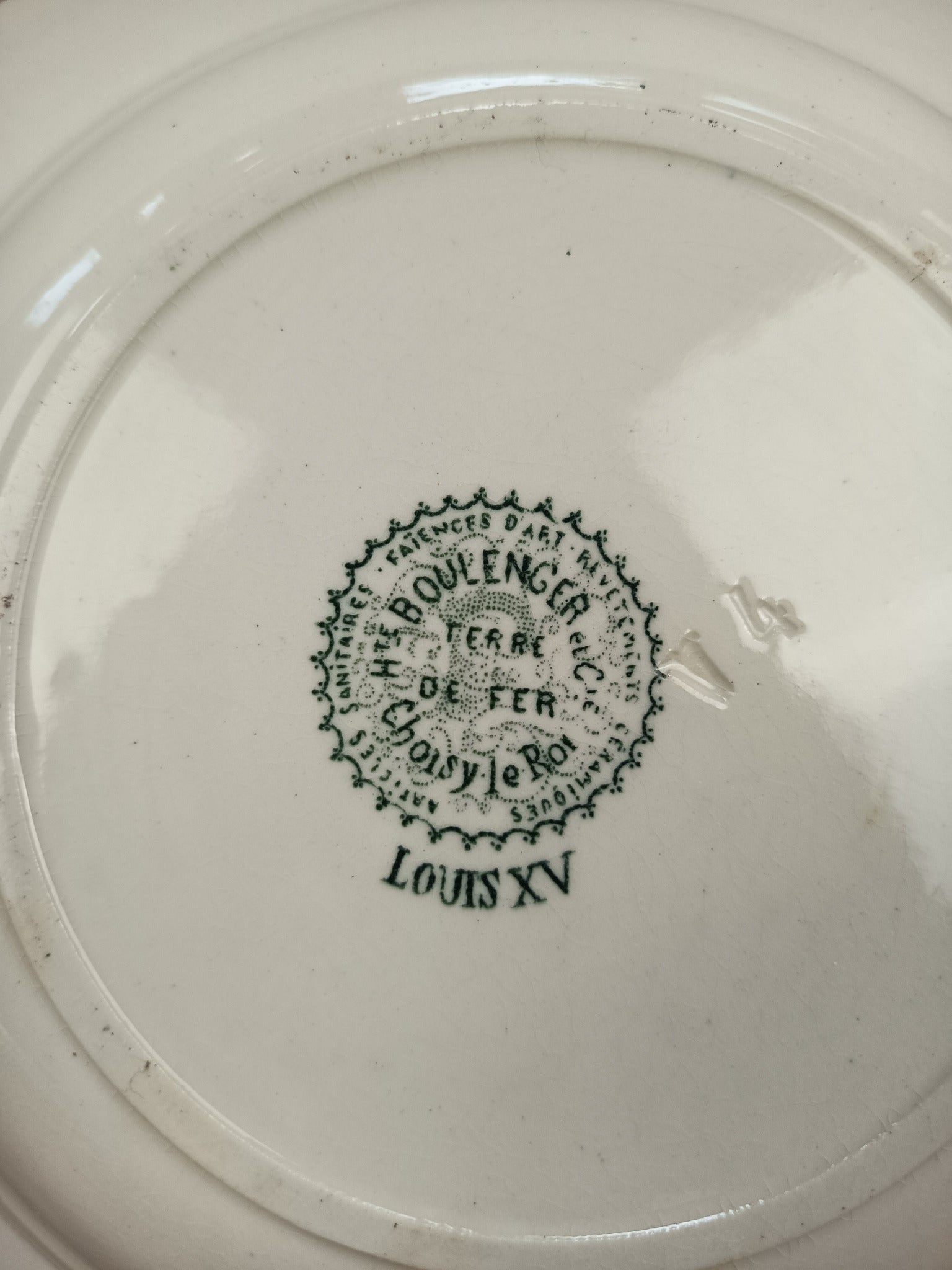 Lot de 6 assiettes creuses anciennes Terre de Fer – Modèle Louis XV – Hippolyte Boulenger Choisy-le-Roi
