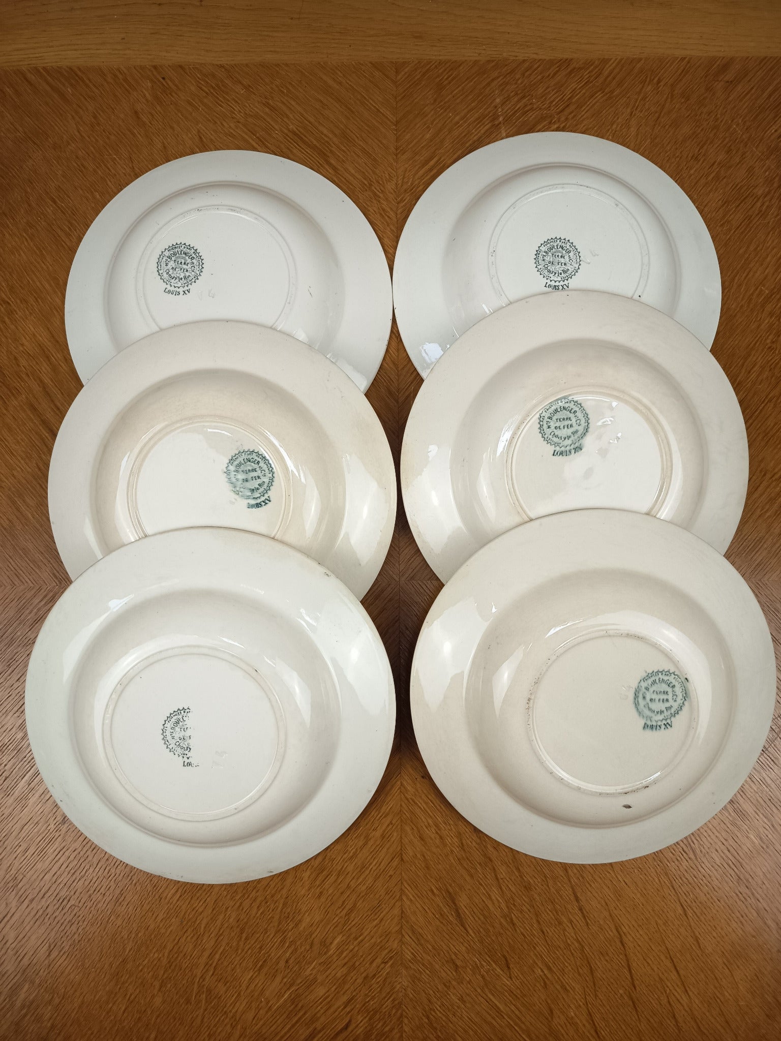 Lot de 6 assiettes creuses anciennes Terre de Fer – Modèle Louis XV – Hippolyte Boulenger Choisy-le-Roi