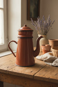 Cafetière émaillée ancienne – Couleur brun rouge