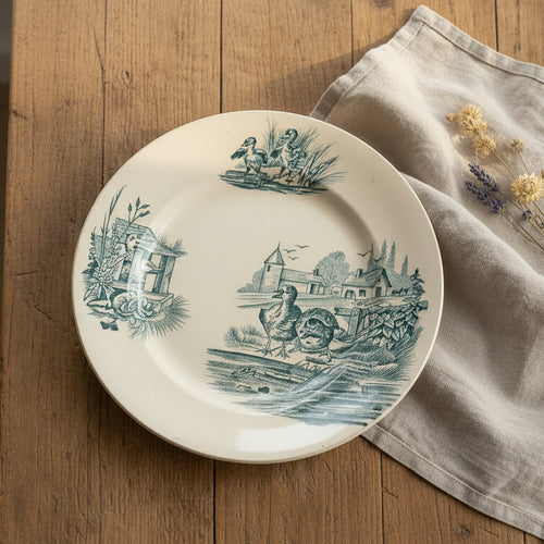 Assiette ancienne Terre de Fer Salins – Modèle Rustic – Décor canards