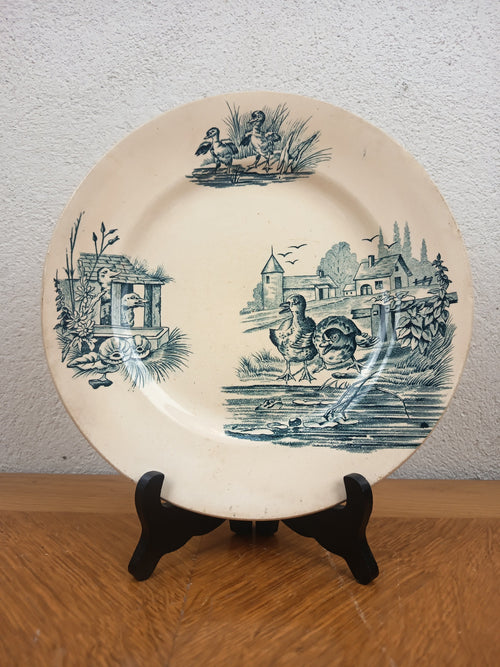 Assiette ancienne Terre de Fer Salins – Modèle Rustic – Décor canards