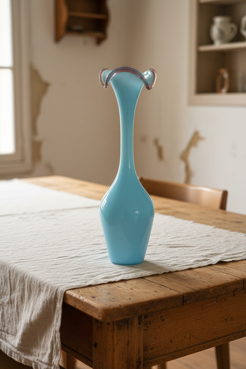 Vase ancien en opaline bleue – Col corolle – 29 cm