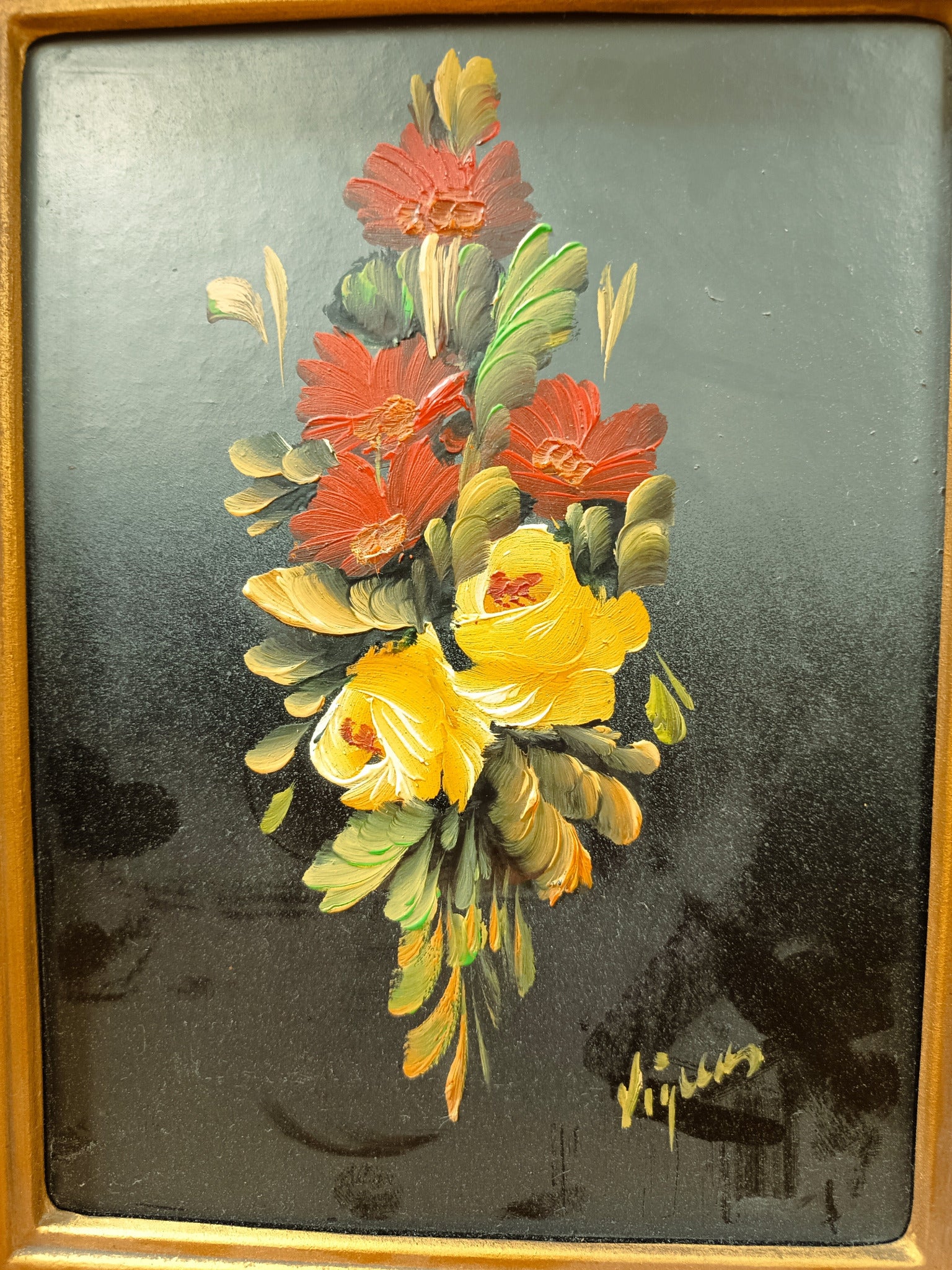 Paire de peintures anciennes à l’huile sur panneau – Bouquets de fleurs