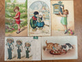 Lot de cartes postales anciennes illustrées sur le thème de l’enfance, enfants, jouets, scènes tendres et cartes fantaisie de collection.