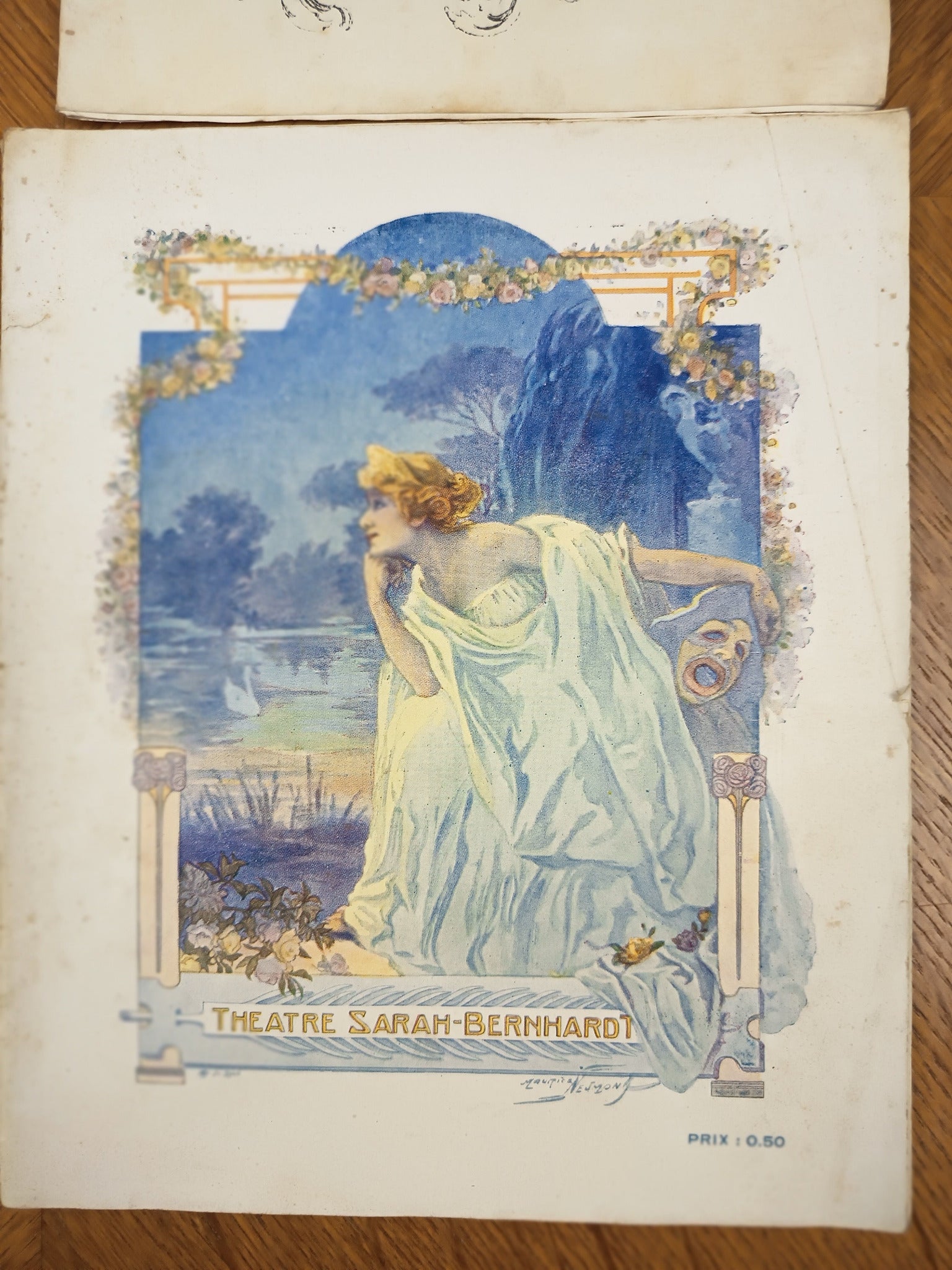 Lot de deux programmes de théâtre anciens, Théâtre Sarah-Bernhardt 1907 et Théâtre de la Renaissance 1910, documents papier de collection