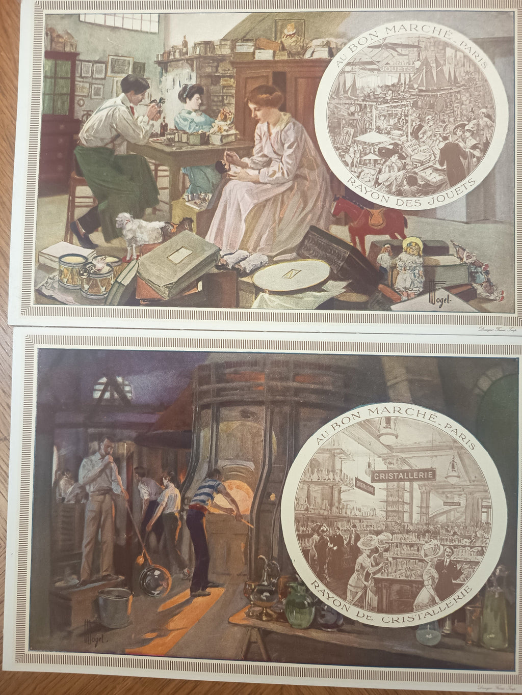 Ensemble de 8 chromos publicitaires anciens Au Bon Marché Paris, série « Leçon de choses ». Grand format 14 × 21,5 cm, parfait état.