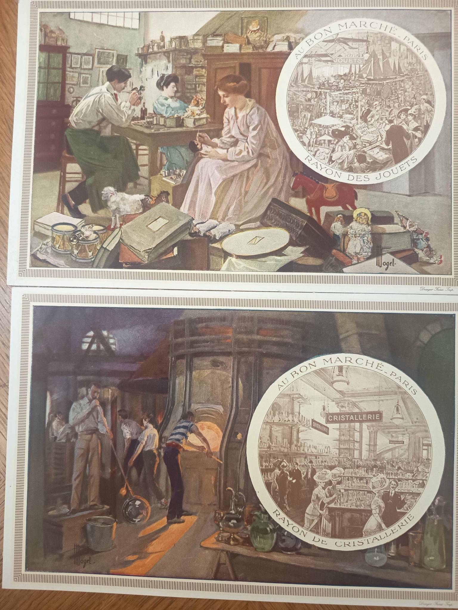 Ensemble de 8 chromos publicitaires anciens Au Bon Marché Paris, série « Leçon de choses ». Grand format 14 × 21,5 cm, parfait état.