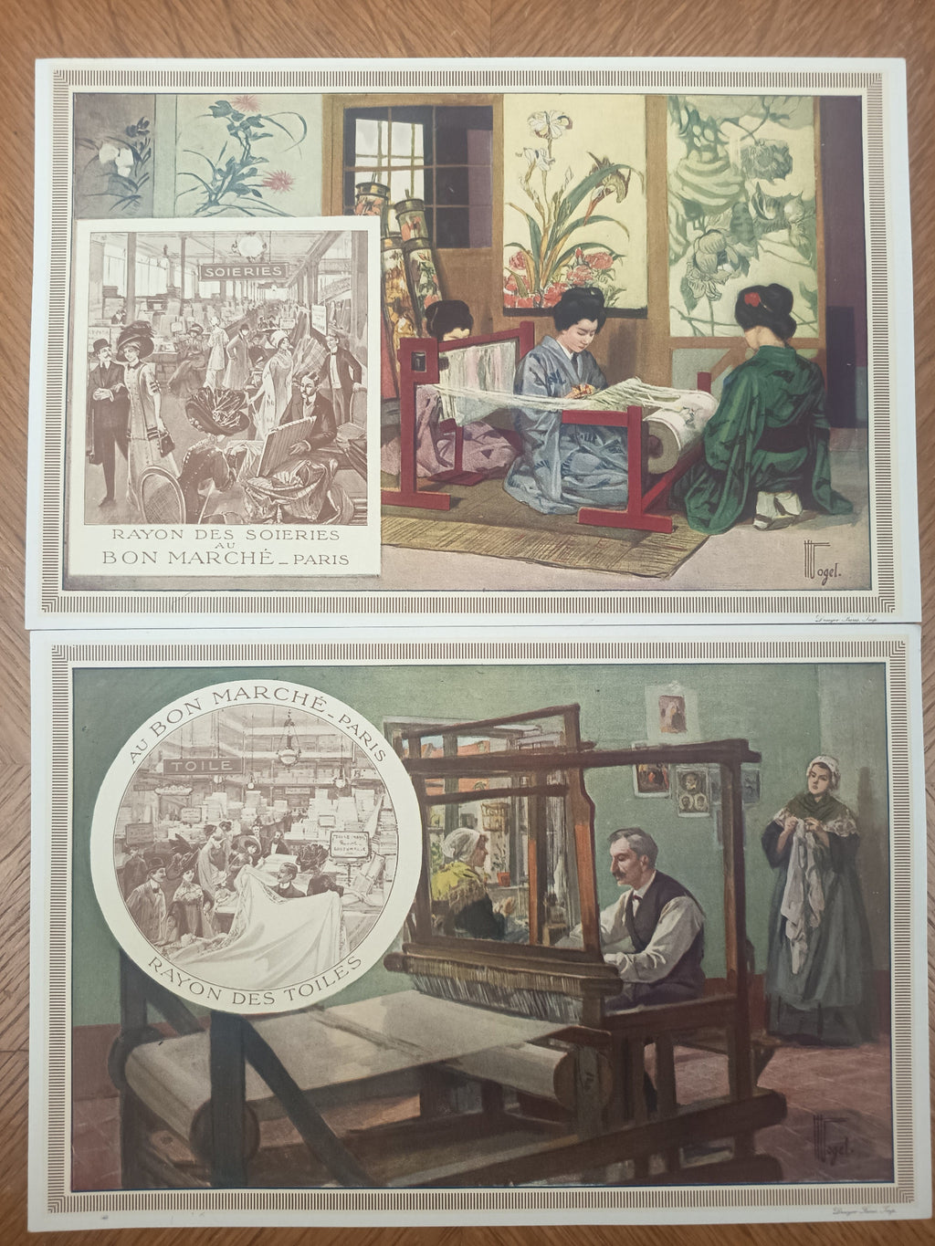 Ensemble de 8 chromos publicitaires anciens Au Bon Marché Paris, série « Leçon de choses ». Grand format 14 × 21,5 cm, parfait état.