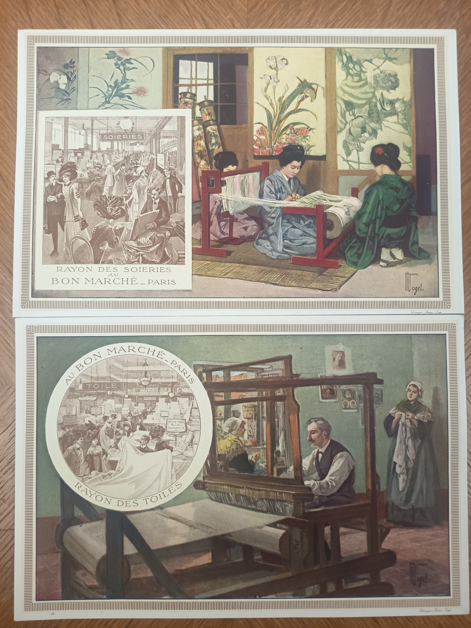 Ensemble de 8 chromos publicitaires anciens Au Bon Marché Paris, série « Leçon de choses ». Grand format 14 × 21,5 cm, parfait état.