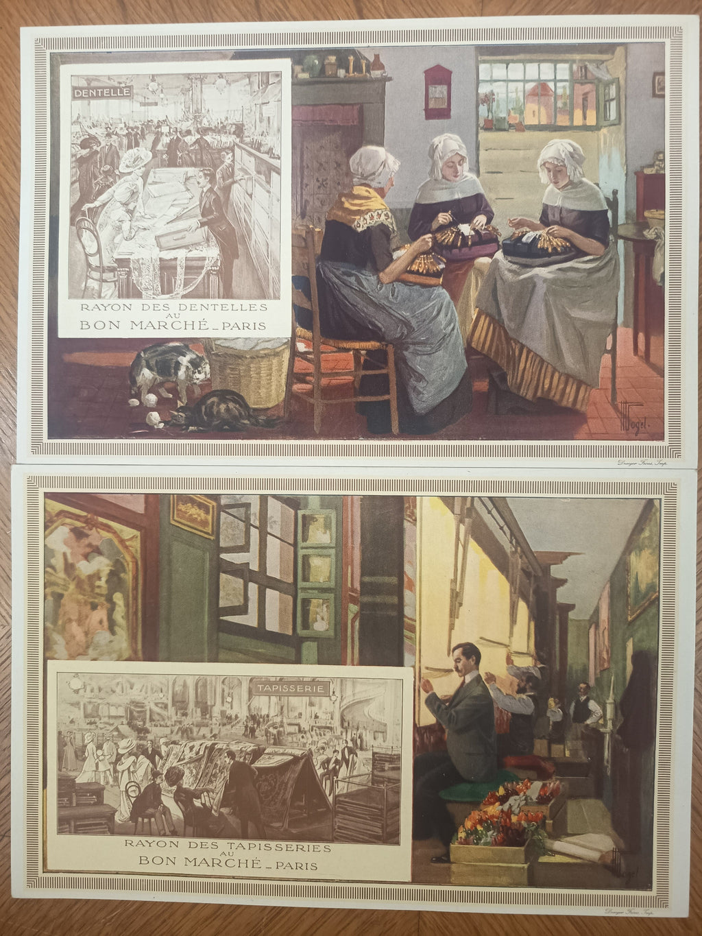 Ensemble de 8 chromos publicitaires anciens Au Bon Marché Paris, série « Leçon de choses ». Grand format 14 × 21,5 cm, parfait état.
