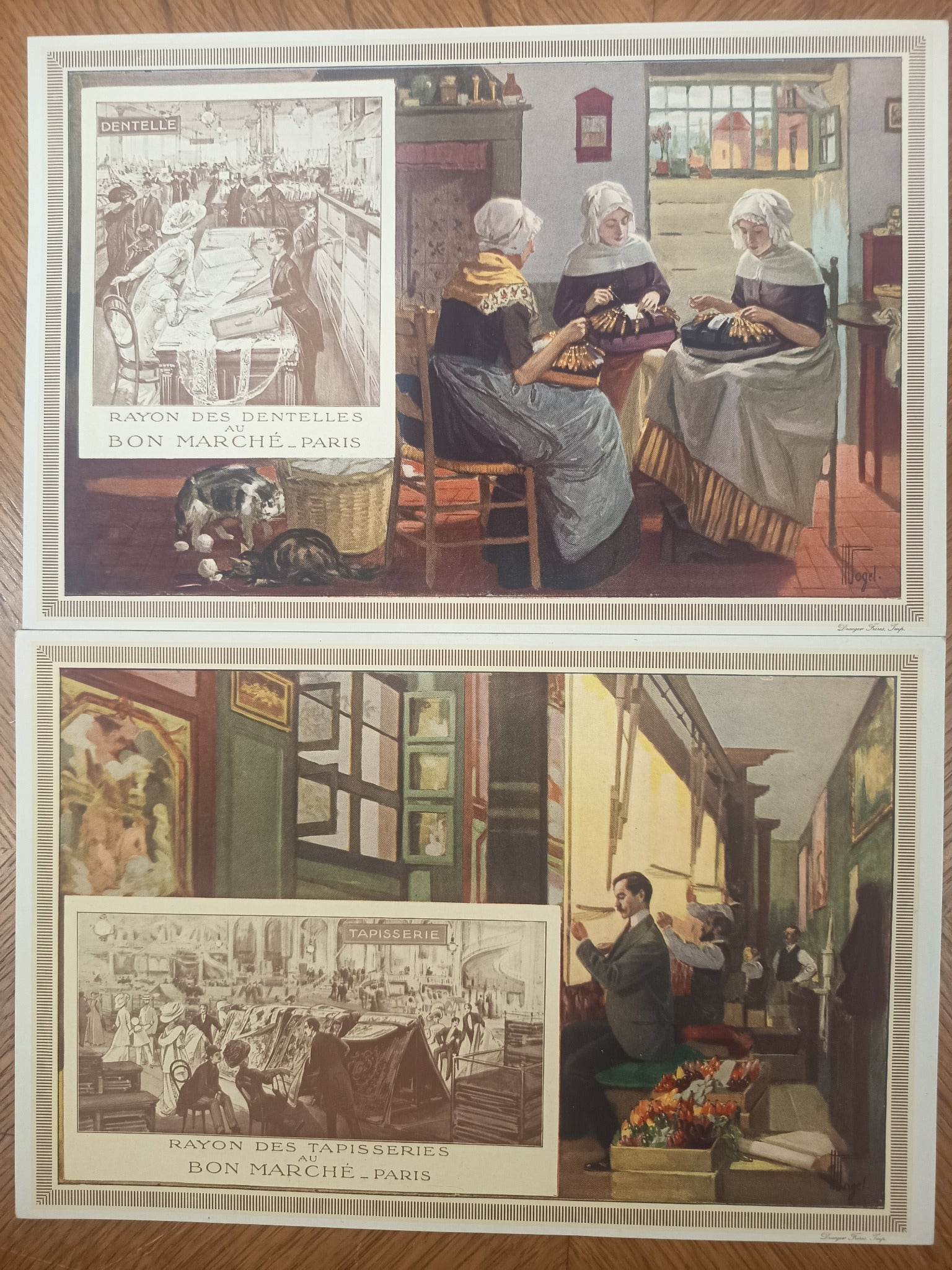 Ensemble de 8 chromos publicitaires anciens Au Bon Marché Paris, série « Leçon de choses ». Grand format 14 × 21,5 cm, parfait état.
