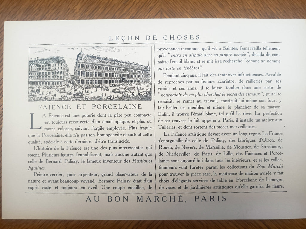 Ensemble de 8 chromos publicitaires anciens Au Bon Marché Paris, série « Leçon de choses ». Grand format 14 × 21,5 cm, parfait état.