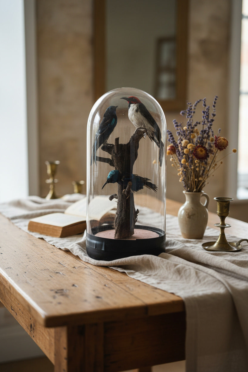 Globe Napoléon III aux oiseaux naturalisés – 28 cm