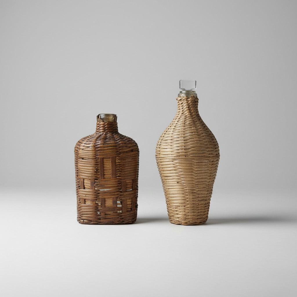 Deux bouteilles anciennes clissées d’osier