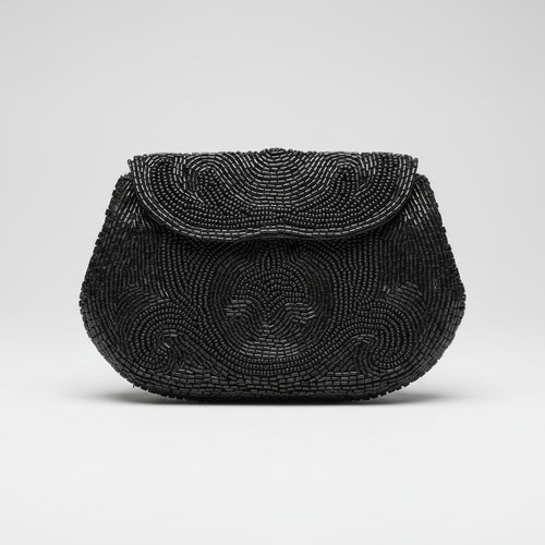 Pochette ancienne perles de verre noires 1930-1940