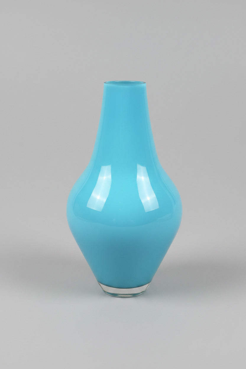 Vase vintage en opaline bleu turquoise des années 60-70, forme goutte en verre opalin et transparent