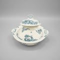 Légumier couvert ancien Boch Frères modèle Régent en faïence fine bleu-vert vers 1900
