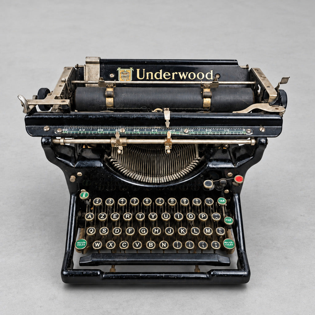 Ancienne machine à écrire Underwood n°5 noire avec clavier AZERTY