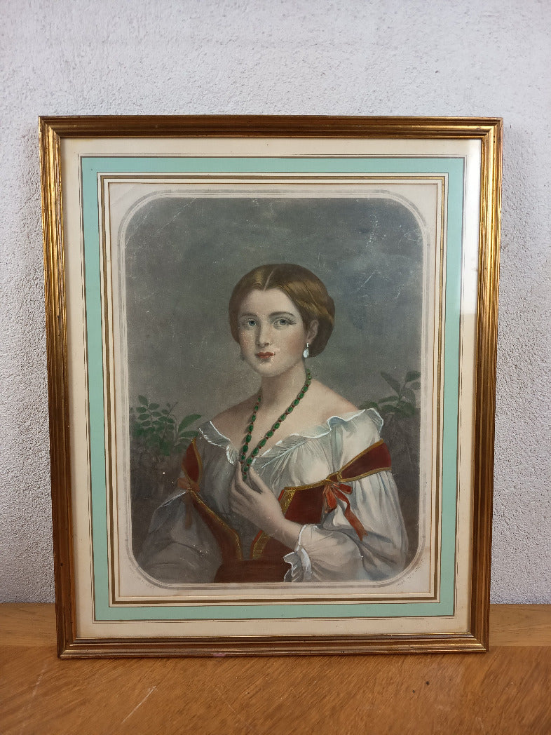 Gravure ancienne La Dame aux Camélias encadrée, Guët et Garnier, 1852