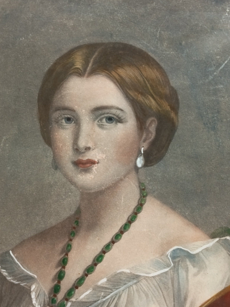 Gravure ancienne La Dame aux Camélias encadrée, Guët et Garnier, 1852