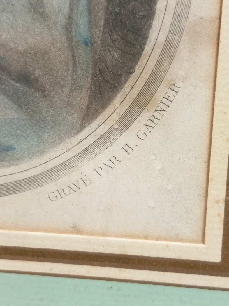 Gravure ancienne La Dame aux Camélias encadrée, Guët et Garnier, 1852